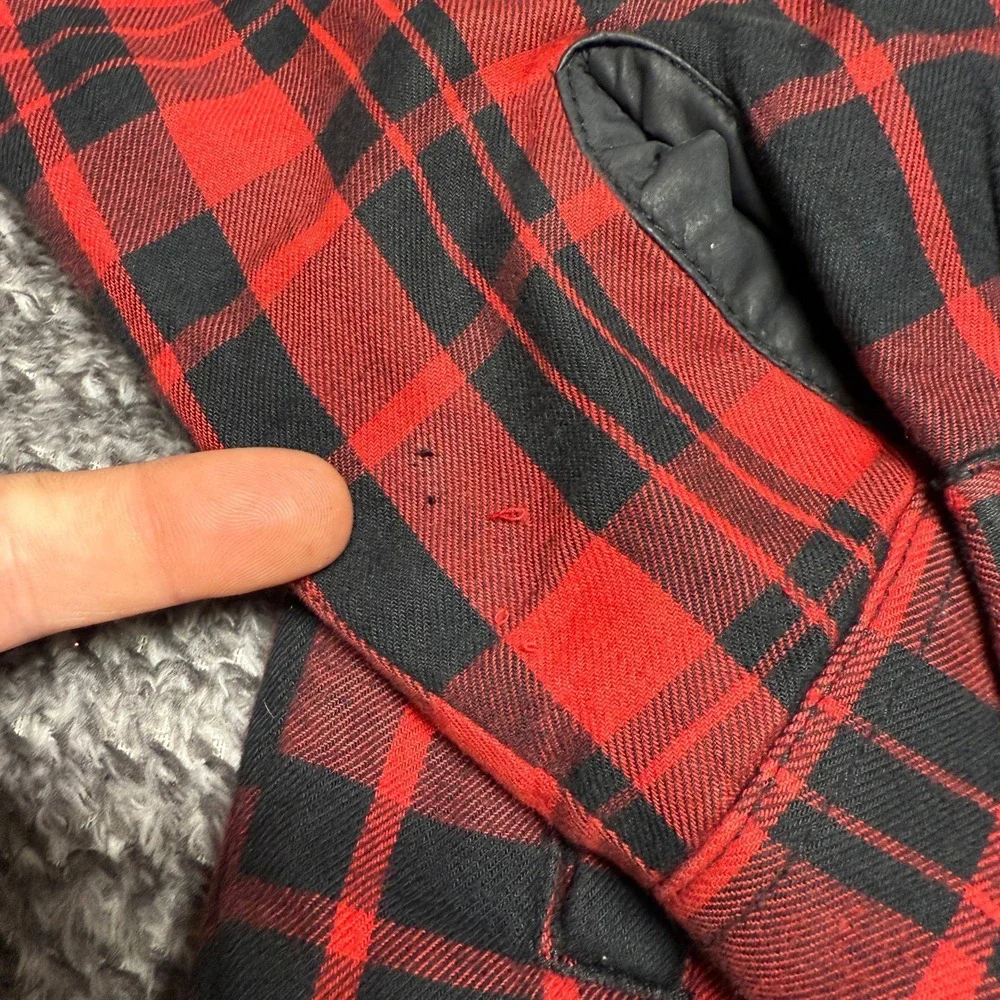 The North Face Mens M Red Black Plaid Flannel‎ Shirt Jacket Sherpa Lined Snap